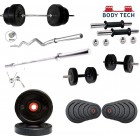  Body Tech Rubber 10kg-Combo with 14 Inches Steel Dumbbells Rod and 3 Feet Curl Rod and 5 Feet Straight Rod 25mm 